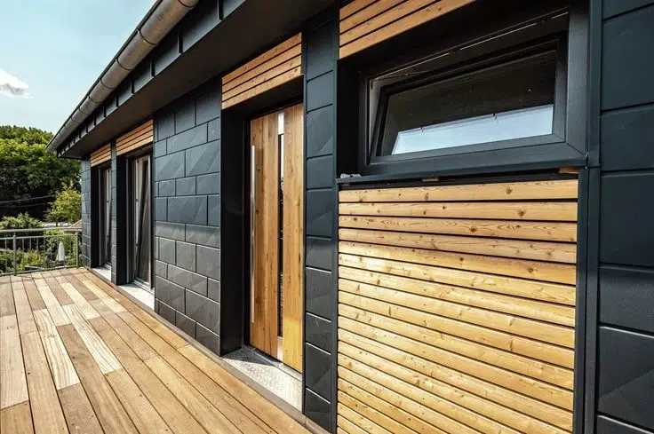 Façade moderne en bois et métal